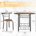 thumbnail image 2 of YEXJ 3-Piece Wooden Round Table & Chair Set, Space Saving Kitchen Breakfast Nook Wood Grain Tabletop with Metal Frame and Built-in Wine Rack for Kitchen, Dining Room-Brown/Black, 2 of 7