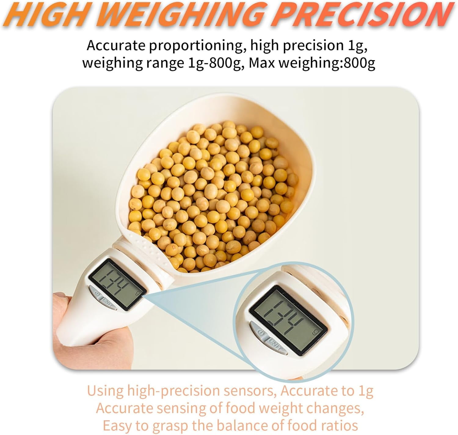 ABCISI 3T6B Digital Measuring Spoon, Smart Food Scale For Baking Cooking Coffee,Weight from 1 g to 800 g, Support Unit g/ml/cup/fl.oz/oz for Home Cooks Bakers Chefs Pet Owners