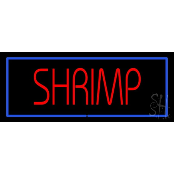 Shrimp Blue Border LED Neon Sign 13" Tall x 32" Wide - inches Black Square Cut Acrylic Backing, with Dimmer - Premium built indoor Sign for Club, Home décor, Event, Workshop, Storefront.