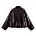 thumbnail image 6 of Yeglea Womens Fall Oversized Faux Leather Utility Jacket Point Collar Shoulder Epaulets Batwing Long Sleeve Gathered Balloon Hem Hidden Zip Cropped for Casual Streetwear Coffee,L, 6 of 6