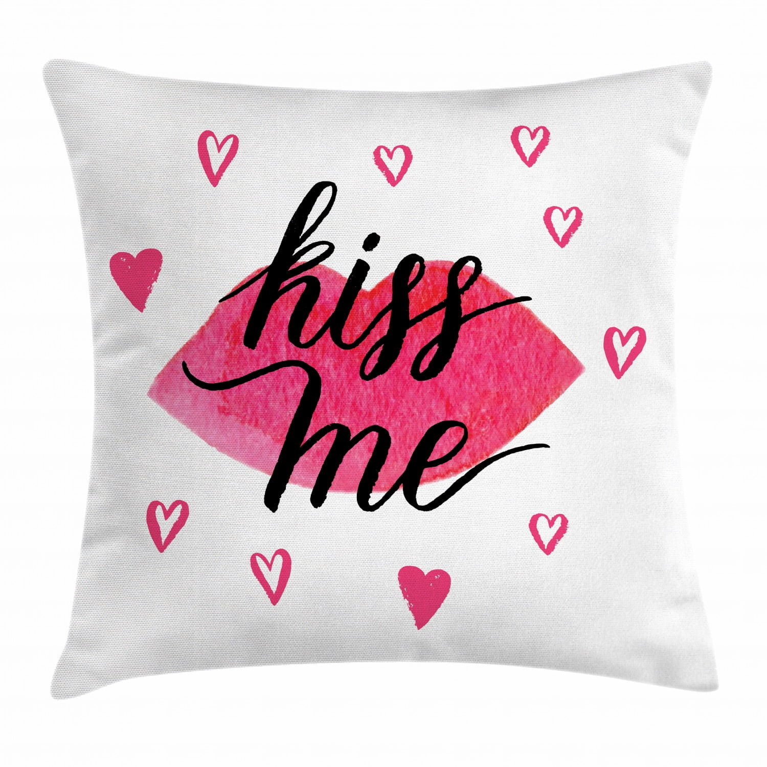 Kiss Me Throw Pillow Cushion Cover, Watercolor Effect Grunge Lipstick