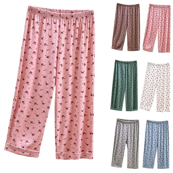 Bovxnpu Women's Pajama Pants Sleep Lounge Bottoms Cotton Capris Straight Leg Loose Casual Home Wear Pants Sleepwear