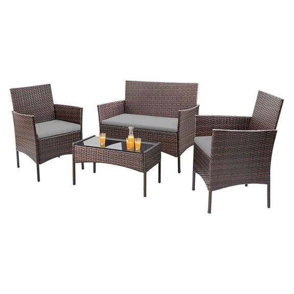 WDZS 4 Pieces Outdoor Patio Furniture Sets Rattan Chair Wicker Set, Outdoor Indoor Use Backyard Porch Garden Poolside Balcony Furniture Sets (Grey)