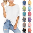 thumbnail image 3 of Camisetas de gran tamaño para las mujeres Casual verano Tops 2023 sólido cuello redondo caída hombro media manga blusas sueltas lindas camisetas, 3 of 4
