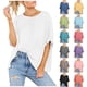 thumbnail image 3 of Camisetas de gran tamaño para las mujeres Casual verano Tops 2023 sólido cuello redondo caída hombro media manga blusas sueltas lindas camisetas, 3 of 4