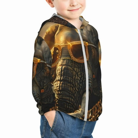 

Uemuo Cool Sunglasses Elephant Art Pattern Rash Guard for Boys Girls Long Sleeve Swim Shirts UPF 50+ UV Sun Protection Hooded Fishing Shirt with Pocket for Kid-2 Years