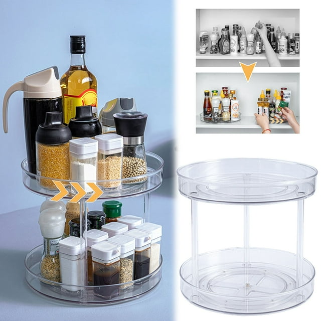 2 Tier Lazy Turntable Storage Tray Rotating Organizer For Bathroom Vanity Counter Tops Under Closets Dressers Clear Stand for Soap Kitchen Wash Basin for Baby Bottles Bottle Drying Dish Basin for