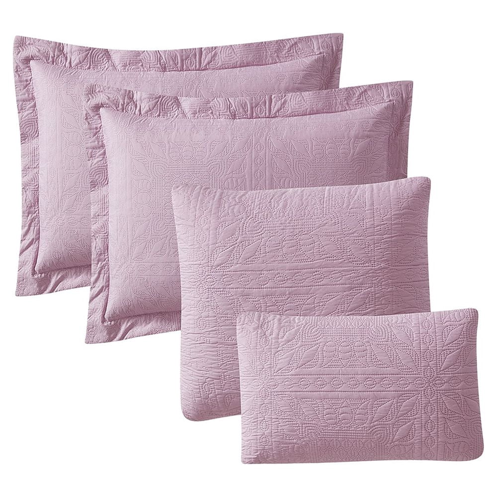 Nestl 4 Piece Quilt Set Twin , Soft Microfiber Lightweight Bedspread Coverlet, Modern Style Ellipse Weave Bed Cover, Lavender Dream