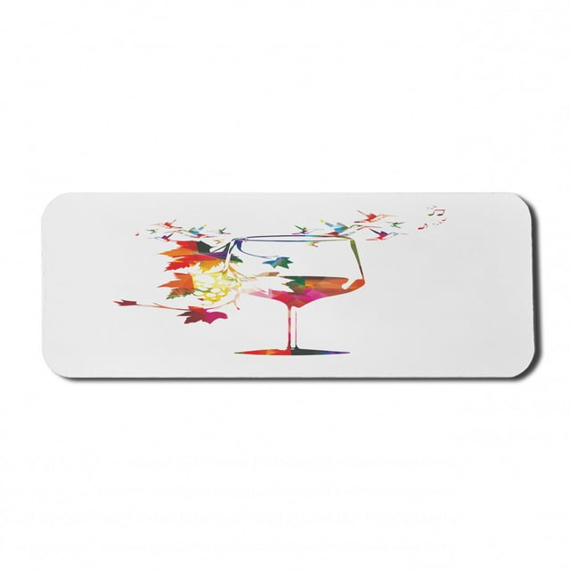 Winery Computer Mouse Pad, Wine Glass with Colorful Imaginary Growing Leaves Aroma Sommelier Relax Joy, Rectangle Non-Slip Rubber Mousepad Large, 31" x 12" Gaming Size, Multicolor, by Ambesonne