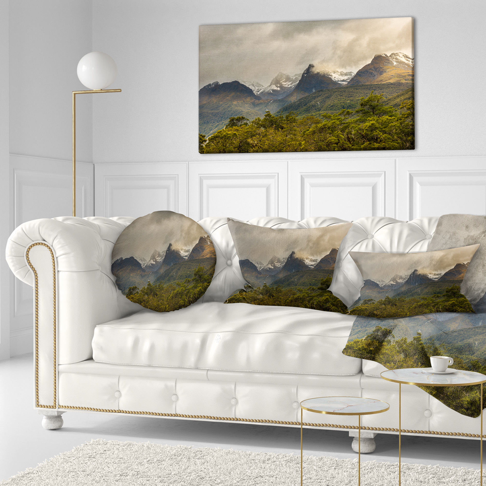Designart Green Mountains under Stormy Clouds - Landscape Printed Throw Pillow - 12x20
