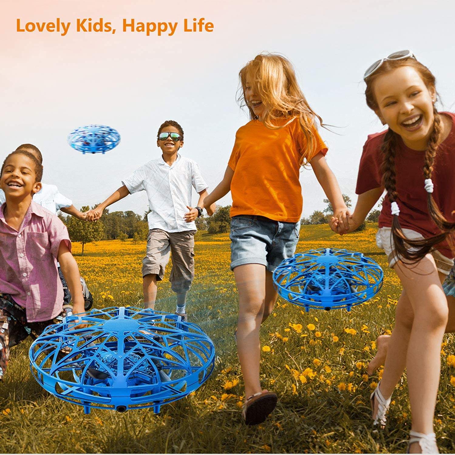Tesoky Hand Operated Drones for Kids or Adults with 360°Rotating and Colorful LED Lights Flying UFO Cool Toys for Kids Play Indoor or Outdoor,Best Gifts for Kids Boys Girls-Blue 