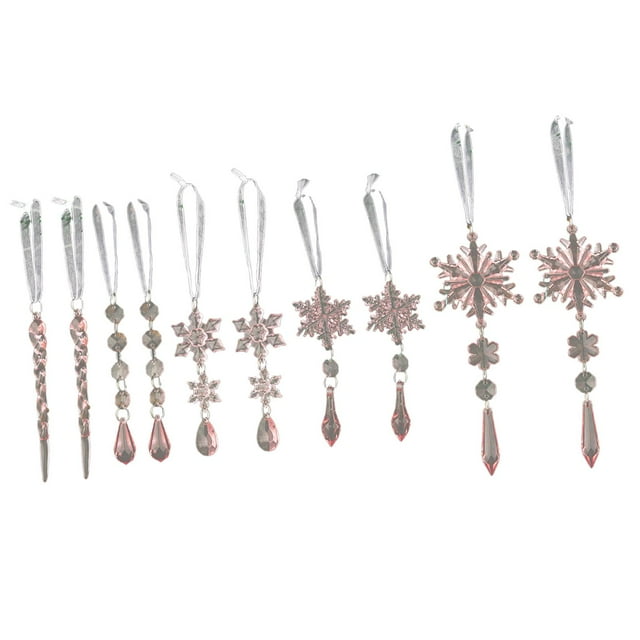 10 Piezas Copos de Nieve Adornos Icicles Pendientes Ornamentales Navideños de Poliacrilato Fáciles de Colgar para Decoración de Fiestas Regalos Hogar Ventanas Rosa