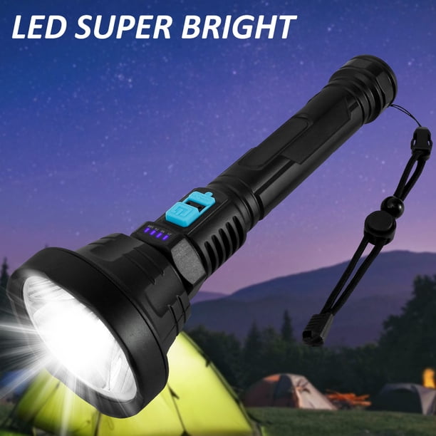 Muyoka Linterna LED Reflector recargable por USB con batería 1200mAh 18650 300LM Foco de protección IPX4 3 modos de iluminación Pantalla de alimentación Antorcha para senderismo Camping Pesca Muyoka Hogar