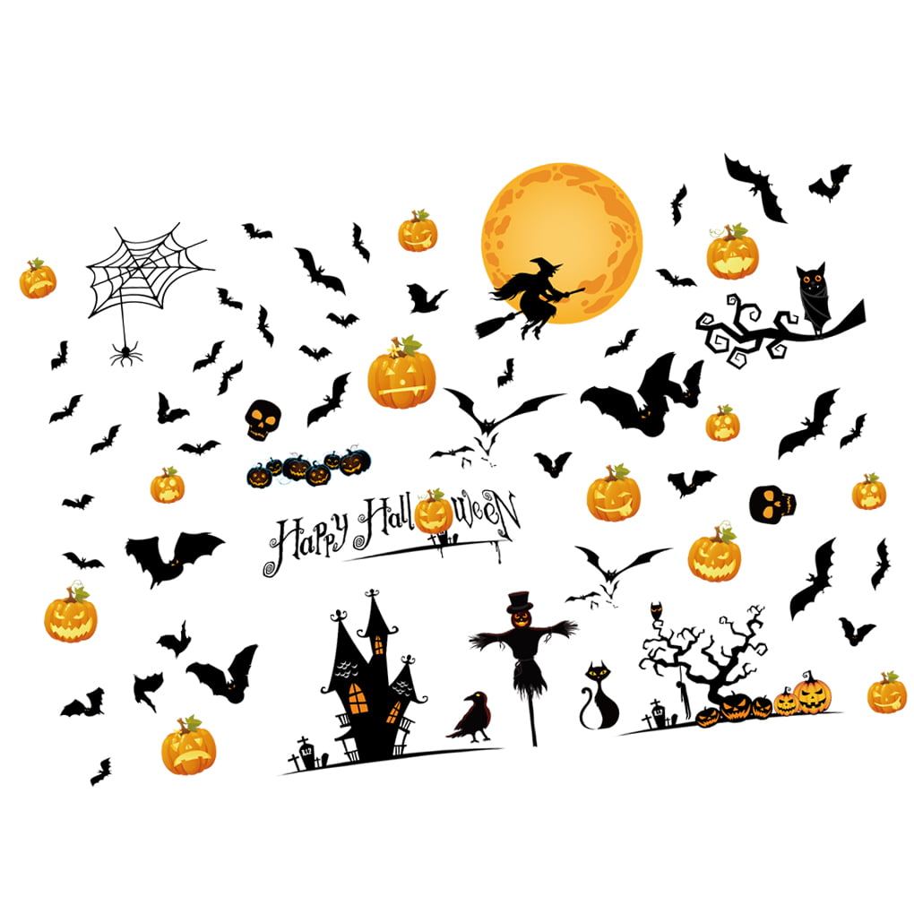 12x Halloween Witch Pumpkins Vinyl Stickers Poster Wall Decorations Window Cling 
