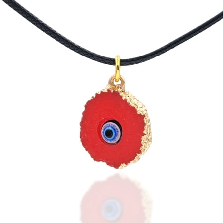 Besheek Gold-edged Red Druzy-Style Evil Eye Resin Pendant Necklace