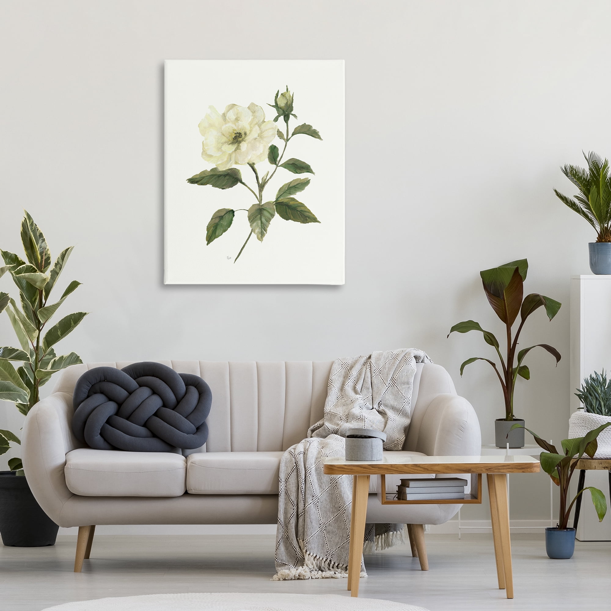 Stupell Industries Ivory Rose Bloom With Green Foliage Canvas Wall Art, design by Nan