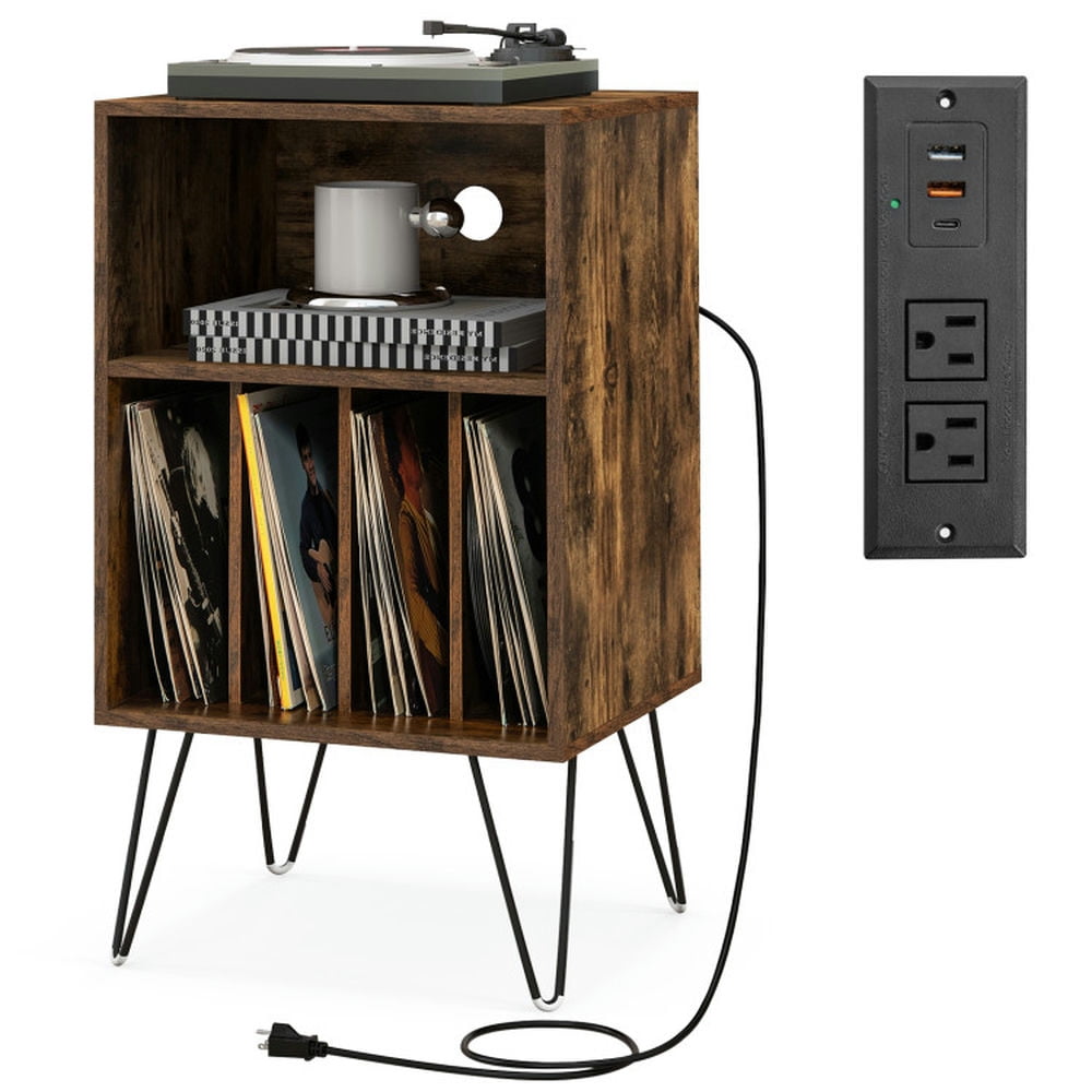 Finihen Record Player Stand, Turntable Stand, Record Player Stand with Charging Station, for Living Room, Bedroom, Rustic Brown Finihen Record Player Stand, Turntable Stand, Record Player Stand with Charging Station, for Living Room, Bedroom, Rustic Brown