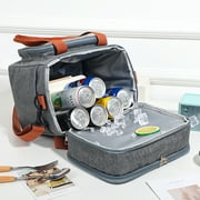 Insulated Lunch Bag for Women Men Double Deck Lunch Box, Reusable Leakproof Lunch Box Cooler Tote Bag for Work Picnic School or Travel, Double Compartment (Grey,15L )