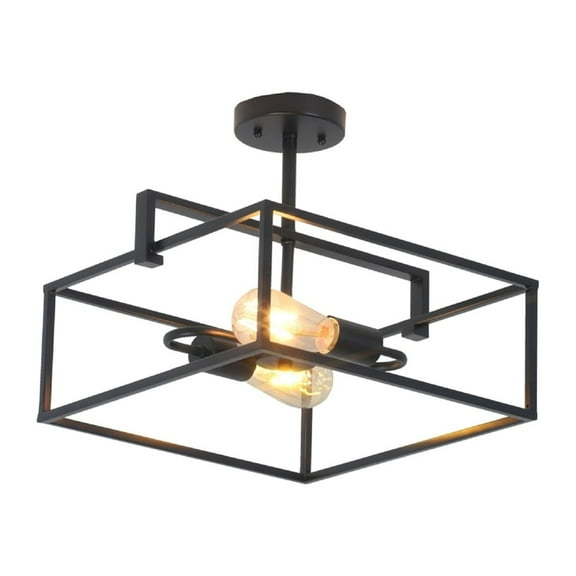 CHLOE Lighting NOLAN Farmhouse 2 Light Black Square Semi-Flush Ceiling Pendant 14.25" Wide
