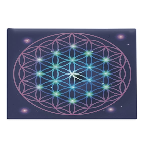 Mandala Cutting Board, Flower of Life Design on Dark Toned Background with Ombre Effect, Decorative Tempered Glass Cutting and Serving Board, Large Size, Pale Blue Violet Indigo, by Ambesonne