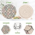 thumbnail image 4 of Yayeee 6 PCS Drink Coasters with Holder Set Woven Absorbent Round Tabletop Hot Pad, Light Blue Shimmering Pattern, 4 of 7