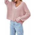 thumbnail image 3 of Women Casual V Neck Solid Color Long Sleeve Off Shoulder Loose Crop Pullover Sweater Tops, 3 of 8