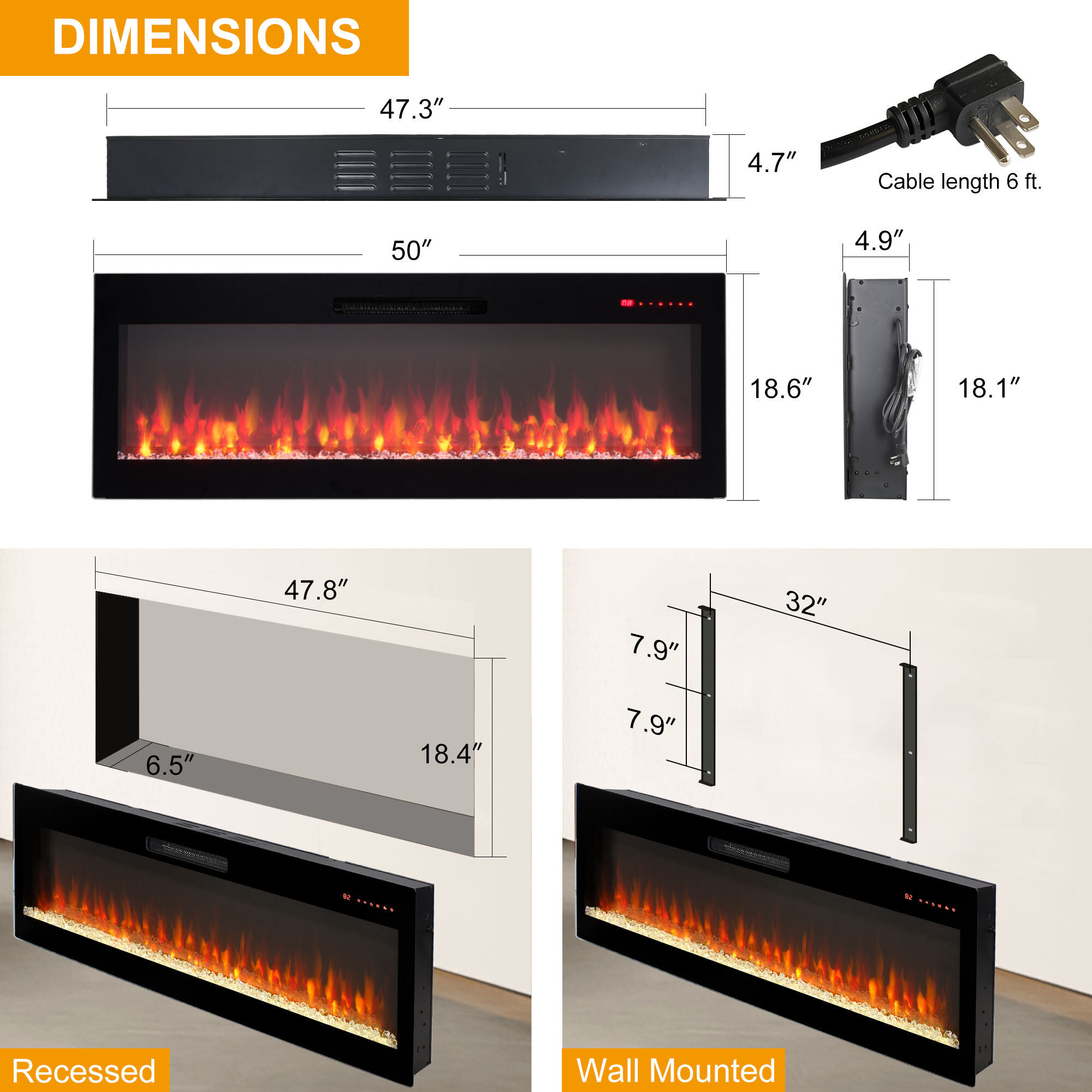 Indoor Fireplace 60 inch Fireplace TV Stand for TVs up to 70",with 50"smart Electric Fireplace,white,Fireplace Accessories