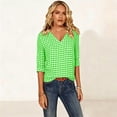 thumbnail image 6 of Edvintorg Womens Tops Plaid Printed V Neck 3/4 Sleeve Loose Casual Shirts Summer Clothes for Women Mint Green L, 6 of 7