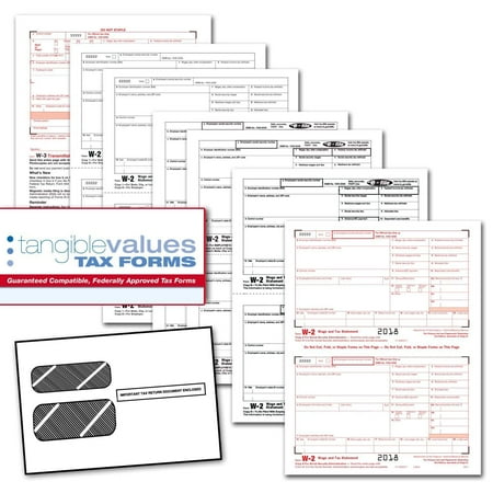 - Tangible Values W-2 Laser Tax Forms (6-Part) Kit with Envelopes for 50 Employees (2018)