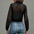 thumbnail image 6 of Gynyvoja Women Lace Cropped Bombers Jacket Long Sleeve Zip Up Sheer Lightweights Cardigan Black XL, 6 of 7