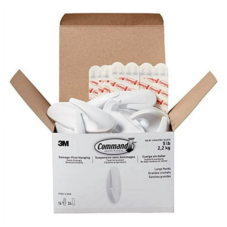 Command Damage-Free Adhesive Wall Hooks, Large Designer White, 16