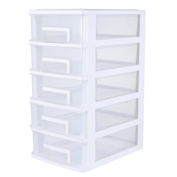 Multifunctional Five-layer Storage Cabinet Plastic Drawer Type Closet Portable Dustproof Storage Case Organizer Sundries Holder (White and Transparent)