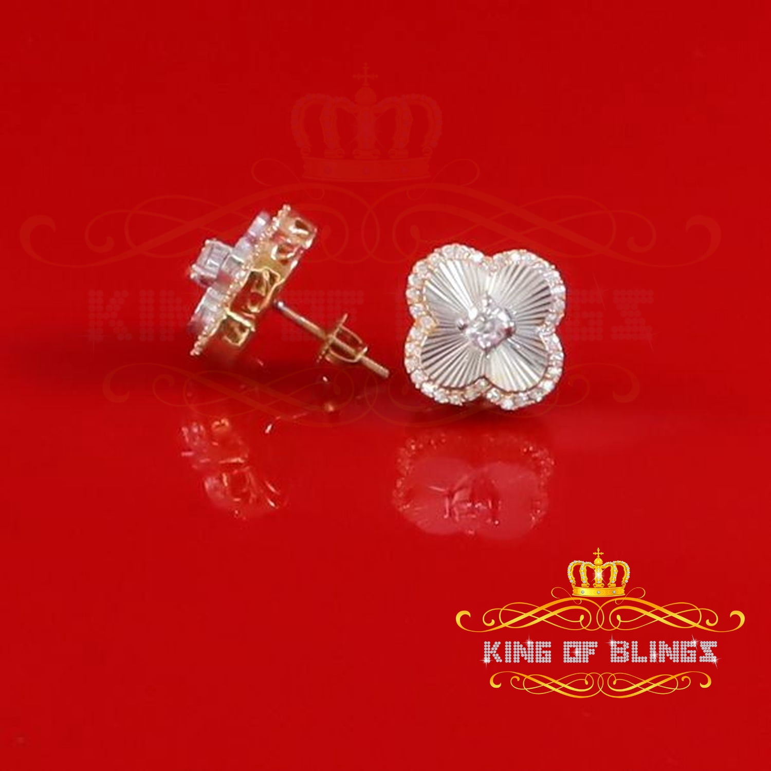 King of Bling's 925 Yellow Silver0.66ct VVS 'D' Moissanite Square Stud Earring Men's/Womens