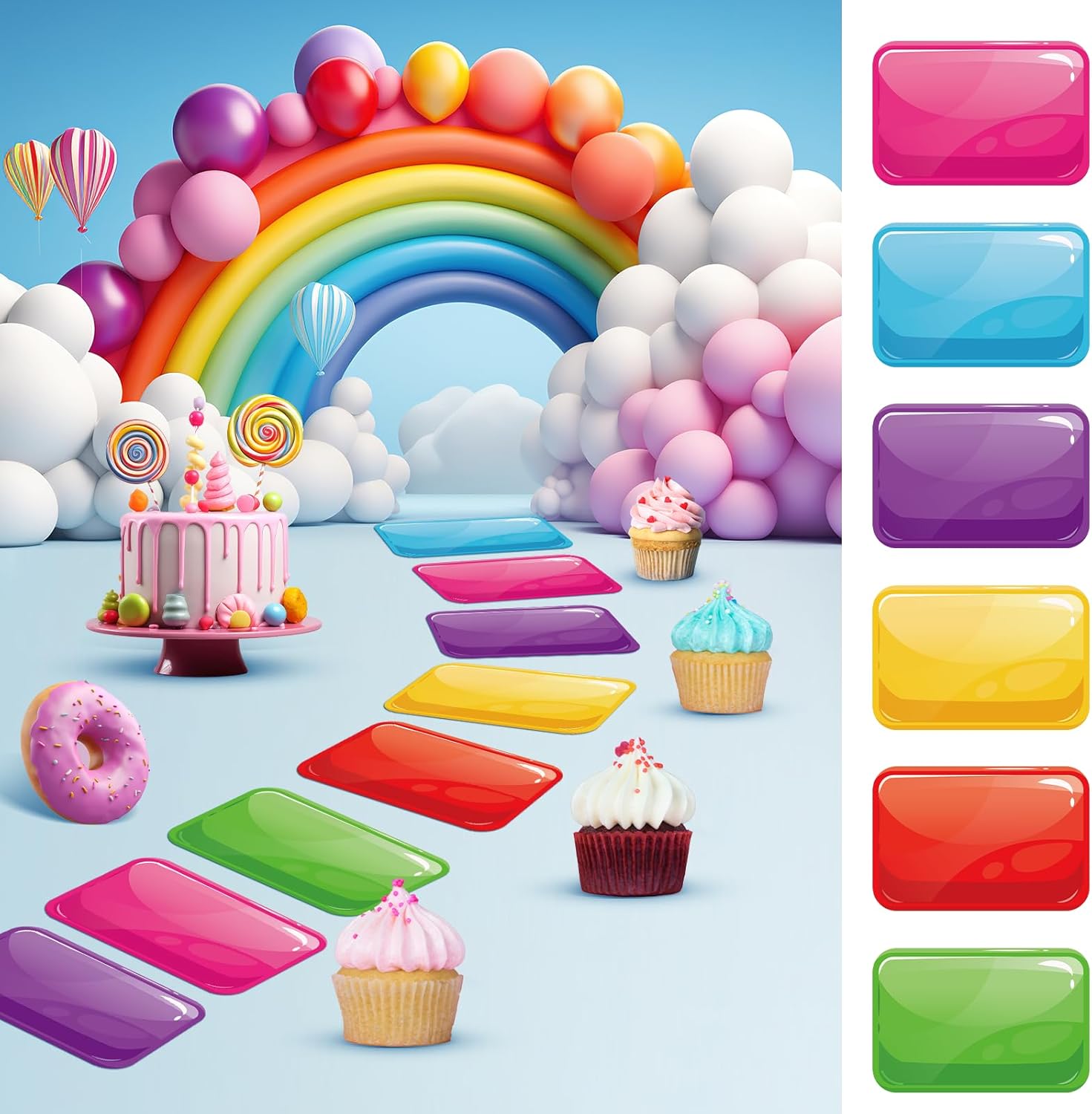 Colorful PVC Floor Stickers Donuts Line up Stickers for Classroom Hallway Runner Rug Party Decor Donut Theme Decorations