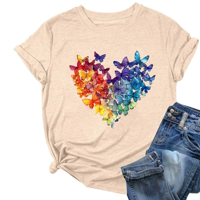 Liquidation d'Économies! BEFOKA Hauts pour Femmes Grande Taille en Liquidation, Blouse T-shirt d'Été Décontractée pour Femmes, T-shirt Imprimé à Col Rond à Manches Courtes pour Femmes, Haut à Manches Courtes à Col Rond
