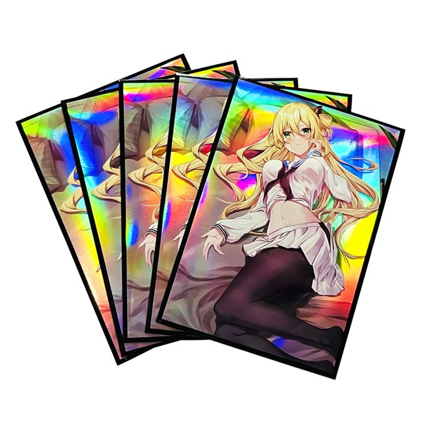 Funda de papel de aluminio para cartas de Anime Yugioh, fundas holográficas para mago y niña, cubierta para juegos de mesa de tamaño pequeño japonés, 63x90mm Fivean unisex