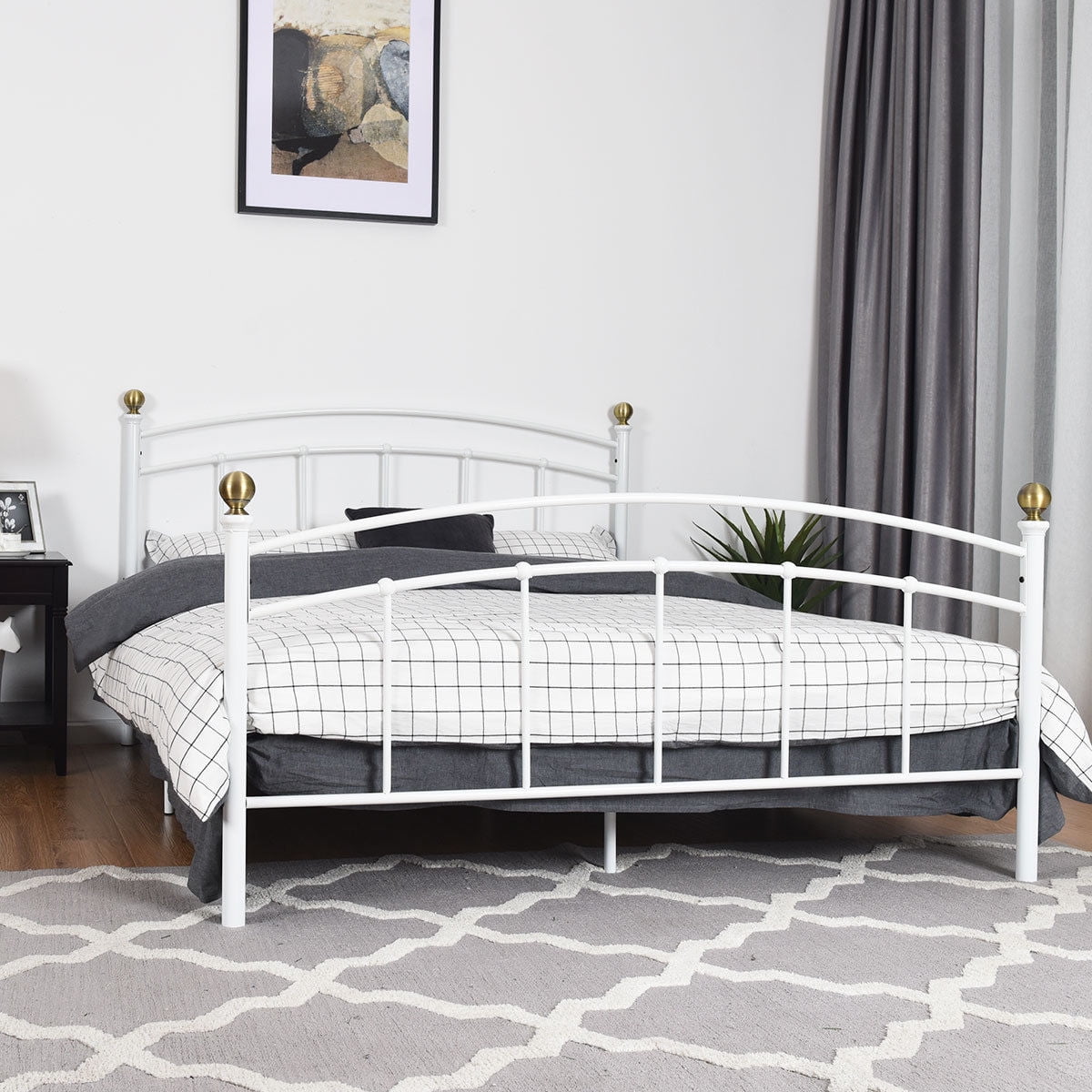12" Full Size Metal Bed Frame Platform Slat Support Headboard Footboard