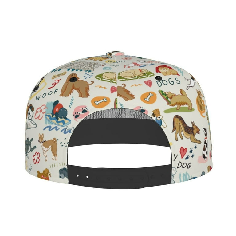 Daiia Dogs Funny Pets print Flat Bill Hats Flat Brim Trucker Cap Baseball Cap Adjustable Classic Low Profile Hat Unconstructed Plain Cap Walmart