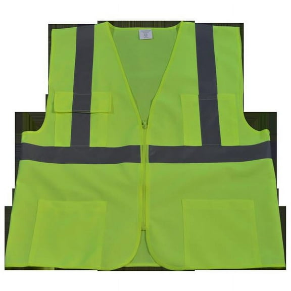 Petra Roc LV24-2X-3X Safety Vest Ansi Class Ii Lime All Solid 4 Pocket, 2XL & 3XL