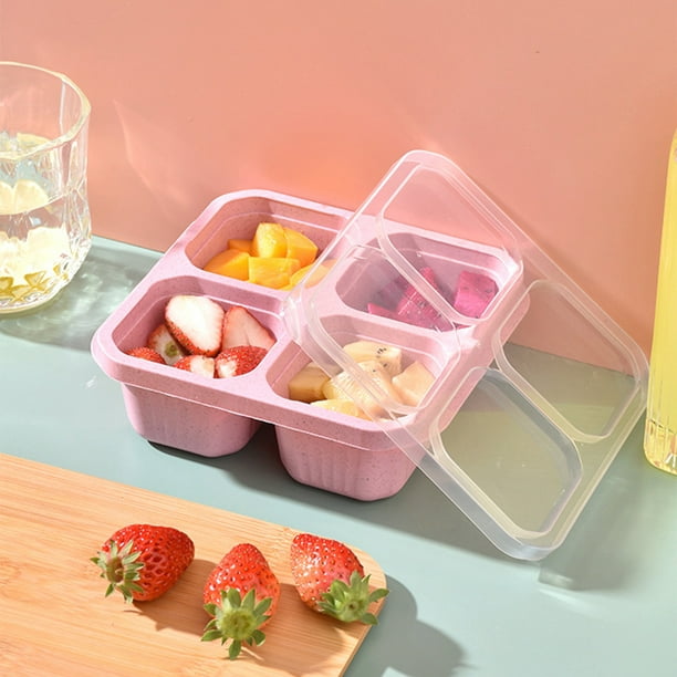 Dvkptbk 4 Compartments Bento Snack Box, Reusable Meal Prep Lunch Containers For Kids Adults, Divided Food Storage Containers For School Work Travel Be
