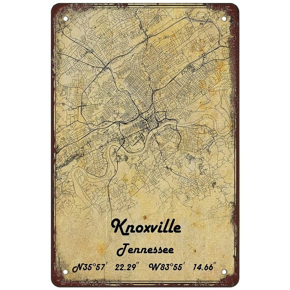Retro Funny Metal Sign Sheet Signs Tin Sign,Knoxville Tennessee Antique Map of USA Cities and Hometowns 8 x 12