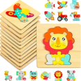 thumbnail image 1 of 12 Pieces Wooden Jigsaw Puzzles for Toddlers, Includes 6 Wooden Vehicle Car Puzzle and 6 Animal Jigsaw Puzzles Educational Learning Toys for Ages 1-3, 1 of 4