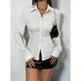 thumbnail image 4 of Women'S Striped Button Down Slim Fit Shirt Long Sleeve Collar Work Blouse Tops Gray S, 4 of 8