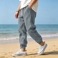 thumbnail image 5 of Havenx Mens Cotton Linen Pants Elastic Waist Drawstring Trousers with Pockets Cuffed Ankles Sweatpants Baggy Beach Lounge Relaxed Fit Casual Summer Clothes,Gray S, 5 of 5