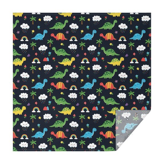 Dinosaur and Rainbow Black Pattern Square Tablecloth, Waterproof Wipeable Spillproof Washable Table Cover for Home Kitchen Party and Daily Decor 60"x60"