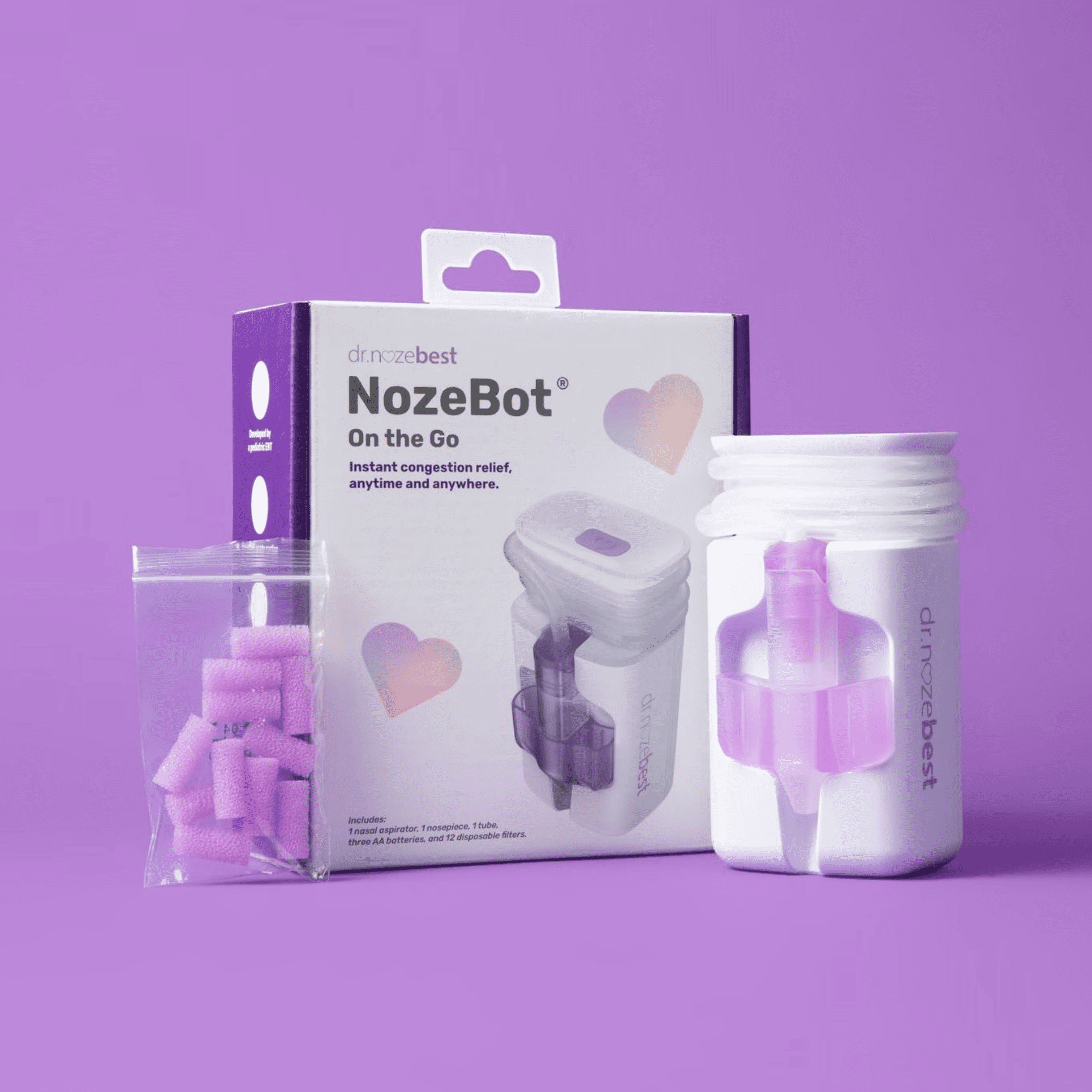 Dr. Noze Best NozeBot On The Go - Portable Electric Baby Nasal Aspirator, Pediatric ENT Nose Sucker