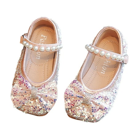 

BULLPIANO 1-9T Kids Girl Dress Shoes Toddler Princess Sparkly Pearl Ballet Shoes Little Girl Mary Jane Party Wedding School
