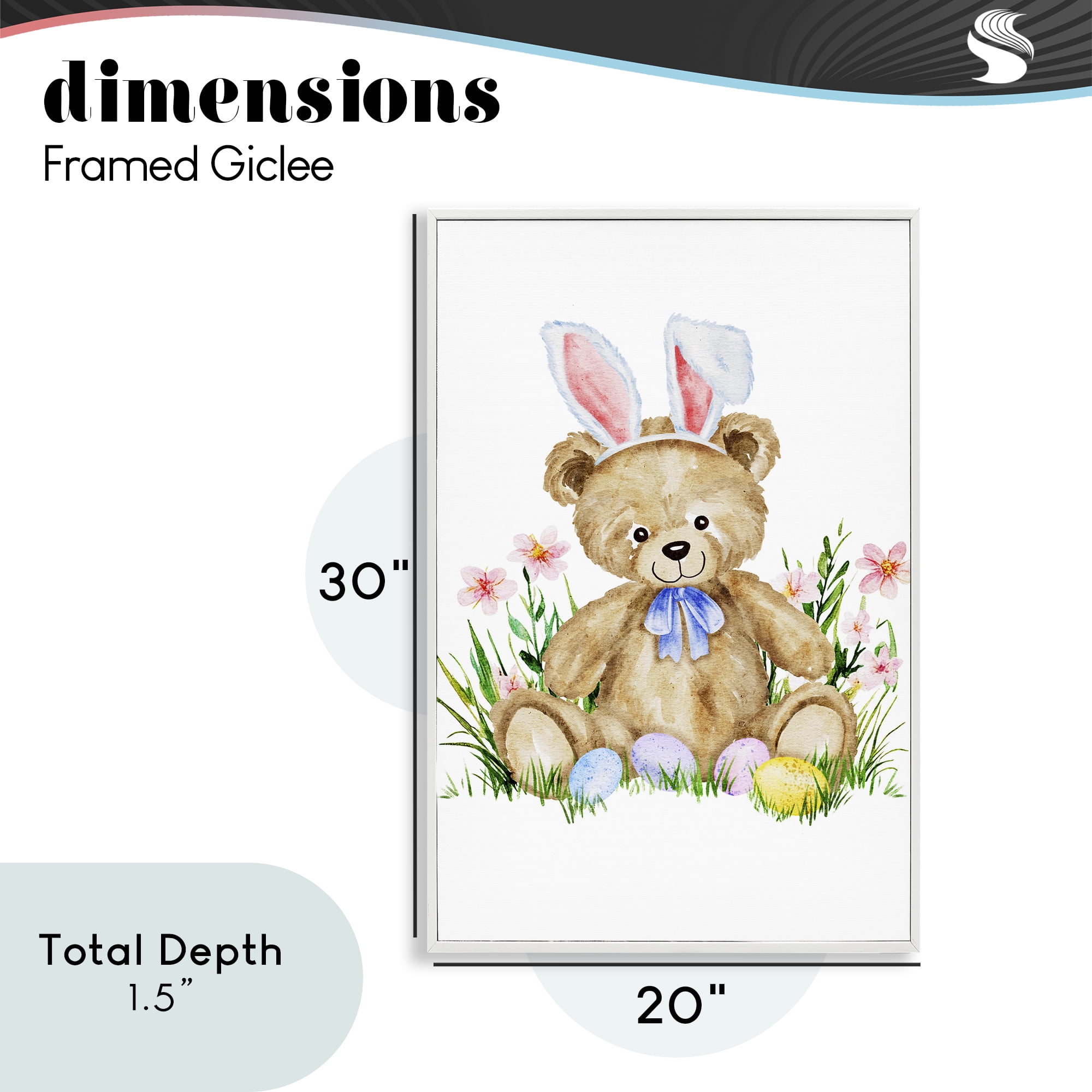 Springy Easter Teddy Bear White Framed Giclee Art, design by Amy Hall