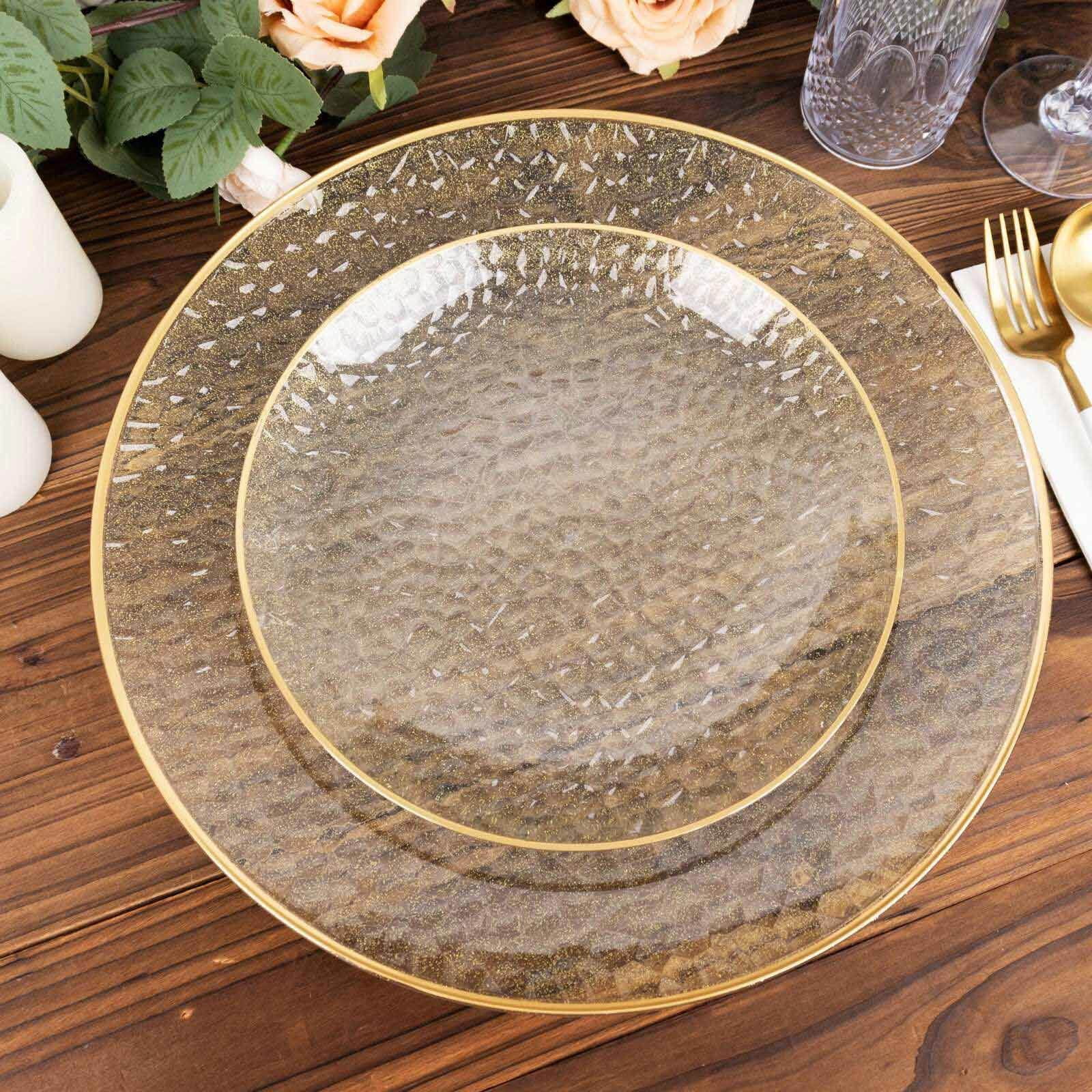 Efavormart 10 Pack Gold Glitter Clear Hammered Plastic Dessert
