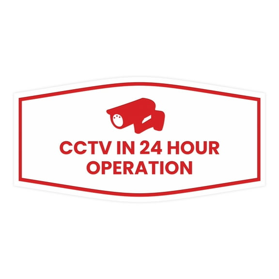 Fancy CCTV in 24 Hour Operation Sign (White/Red) - Large